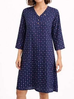 Matta Navy Paisley Print Dress Size S 3/4 Sleeve Boho Mini